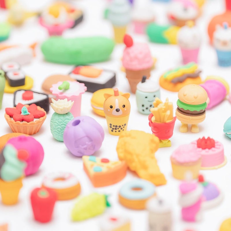 Clock King 110Pcs 3D Food Erasers for Kids, All are Food Styles, Random Desktop Pets Toys Gifts, Mini Puzzle Classroom Rewards, Kids Party Favors Back to School Supplies - Image 4
